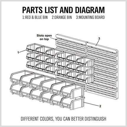 30PCS Wall Mounted Tool Storage Rack Bin Organiser Box for Garage Workshop Use