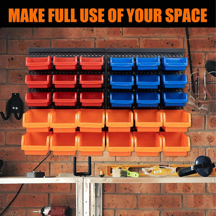 30PCS Wall Mounted Tool Storage Rack Bin Organiser Box for Garage Workshop Use