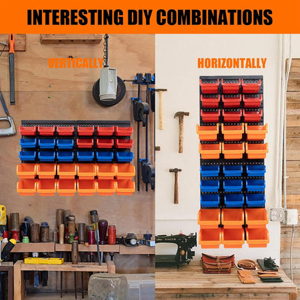 30PCS Wall Mounted Tool Storage Rack Bin Organiser Box for Garage Workshop Use