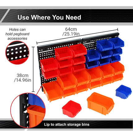 30PCS Wall Mounted Tool Storage Rack Bin Organiser Box for Garage Workshop Use