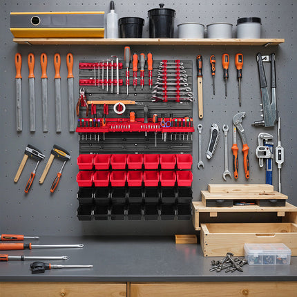 49PCS Plastic Tool Storage Box Wall Organizer Parts Cabinet Hanging Toolbox Use