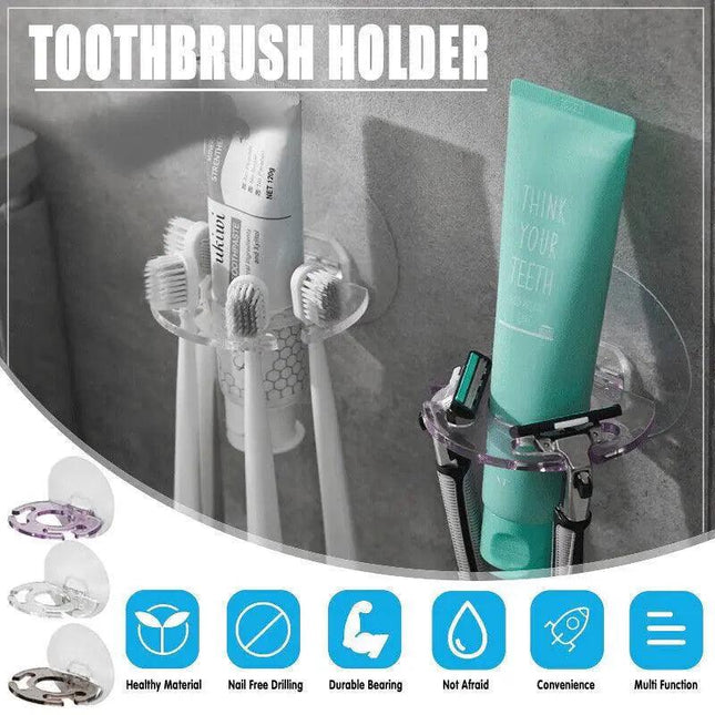 Toothbrush Holder Wall Mount Sucker Bathroom Suction Cup Toothpaste Storage Rack - Aimall