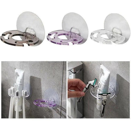 Toothbrush Holder Wall Mount Sucker Bathroom Suction Cup Toothpaste Storage Rack - Aimall