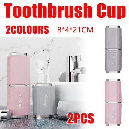 2-in-1 Travel Tooth Cup Portable With Lid Toothbrush Storage Case Toiletry Set