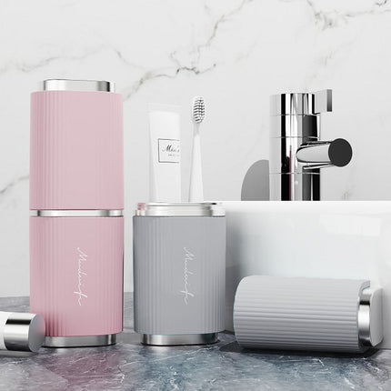 2-in-1 Travel Tooth Cup Portable With Lid Toothbrush Storage Case Toiletry Set