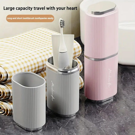 2-in-1 Travel Tooth Cup Portable With Lid Toothbrush Storage Case Toiletry Set