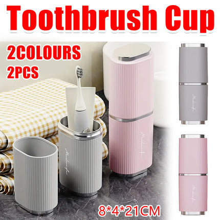 2-in-1 Travel Tooth Cup Portable With Lid Toothbrush Storage Case Toiletry Set