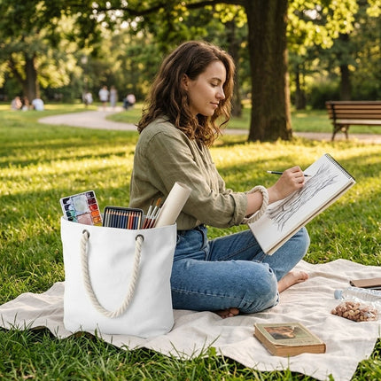 Blank Canvas Tote Bags 3 Pack Rope Handles Two Sizes