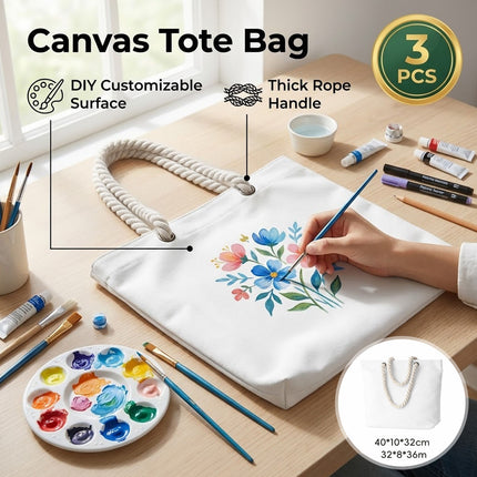 Blank Canvas Tote Bags 3 Pack Rope Handles Two Sizes