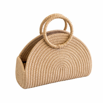 Khaki Half Moon Woven Straw Handbag Tote