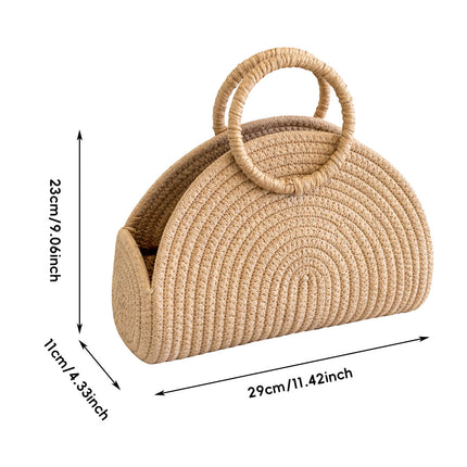 Khaki Half Moon Woven Straw Handbag Tote