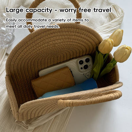 Khaki Half Moon Woven Straw Handbag Tote
