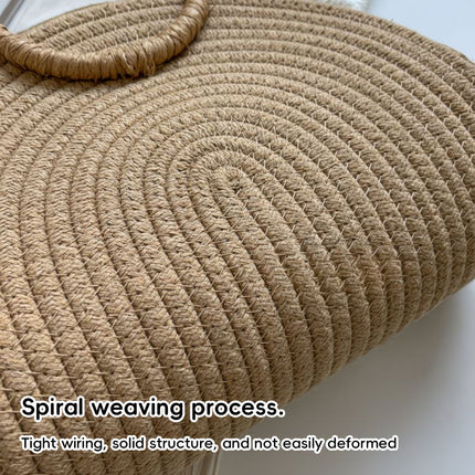 Khaki Half Moon Woven Straw Handbag Tote