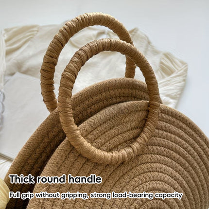 Khaki Half Moon Woven Straw Handbag Tote