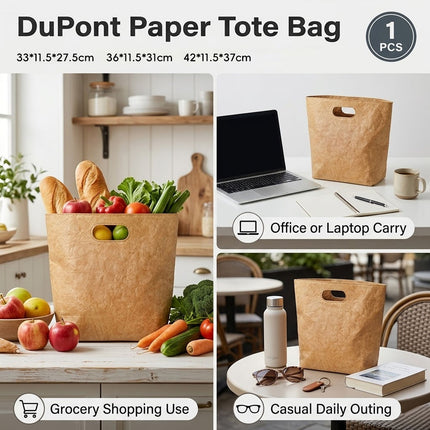 Washable Kraft Style Paper Tote Bag Built In Handle