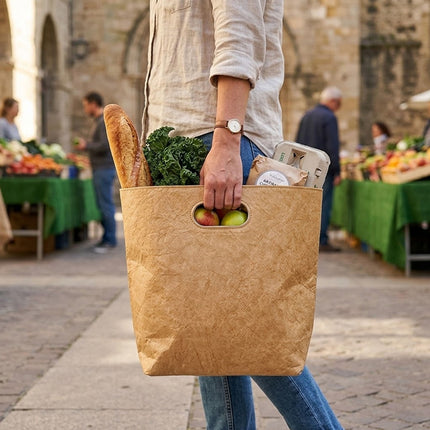 Washable Kraft Style Paper Tote Bag Built In Handle