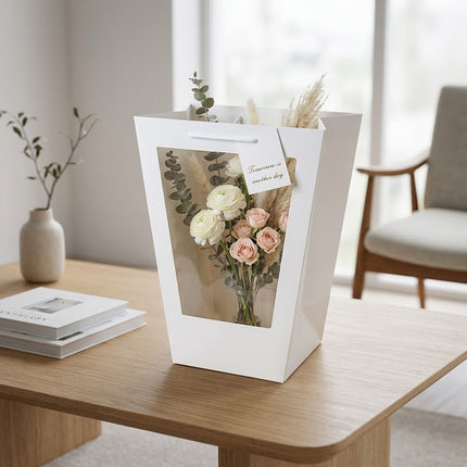 White Window Flower Gift Bags 10 Pack 2 Sizes