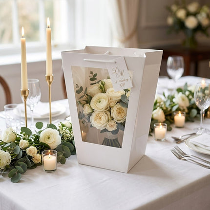 White Window Flower Gift Bags 10 Pack 2 Sizes
