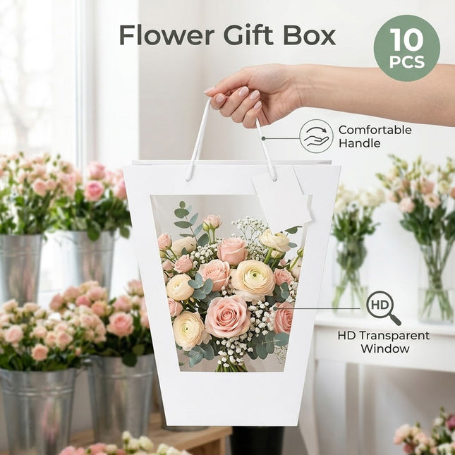 White Window Flower Gift Bags 10 Pack 2 Sizes