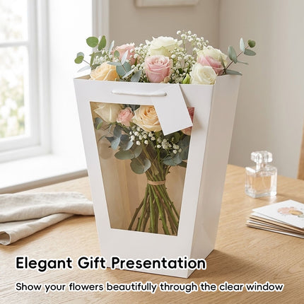 White Window Flower Gift Bags 10 Pack 2 Sizes
