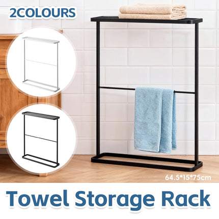 Freestanding Bathroom Towel Rack Metal 64.5x15x75cm Black/White Space Saving