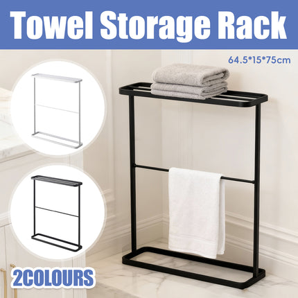Freestanding Bathroom Towel Rack Metal 64.5x15x75cm Black/White Space Saving