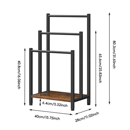3 Bar Metal Towel Storage Rack 40x28x80.3cm Durable for Bathroom Bedroom Use