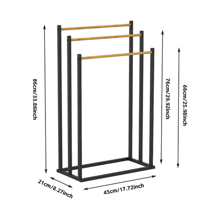 3 Bar Vertical Floor-Standing Towel Rack 45x21x86cm Durable for Bathroom Bedroom