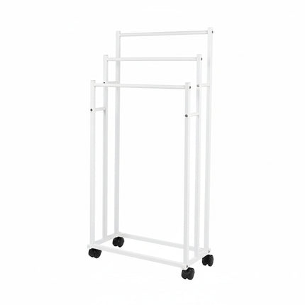3 Bar Moveable Metal Rack with Wheels Durable Space Saving for Bathroom Bedroom
