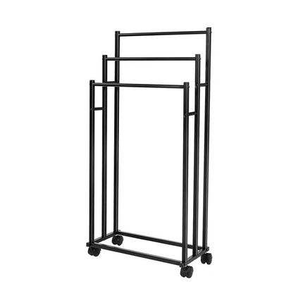 3 Bar Moveable Metal Rack with Wheels Durable Space Saving for Bathroom Bedroom