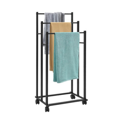3 Bar Moveable Metal Rack with Wheels Durable Space Saving for Bathroom Bedroom