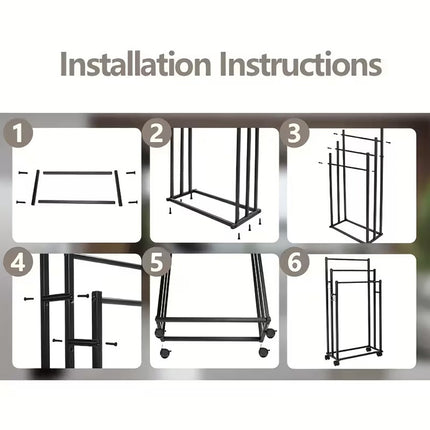 3 Bar Moveable Metal Rack with Wheels Durable Space Saving for Bathroom Bedroom