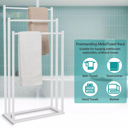 3 Tier Metal Towel Rack Freestanding 3 Bars Drying Shelf Holder Stand Organizer