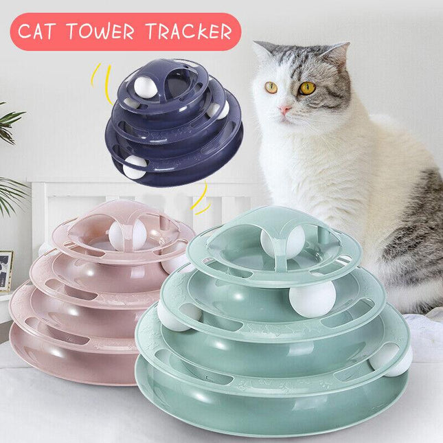 Funny Cat Toy Plastic Tower Interactive Track Ball Playing Game 3Levels Pet Toys - Aimall