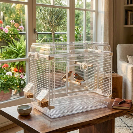 Extra Large Transparent Bird Cage Panoramic Parrot Villa with Perches Bowls
