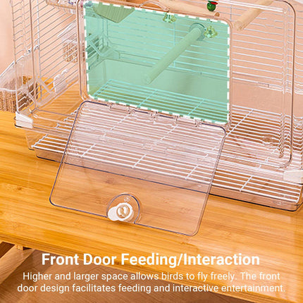 Extra Large Transparent Bird Cage Panoramic Parrot Villa with Perches Bowls