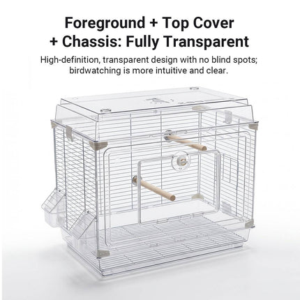 Extra Large Transparent Bird Cage Panoramic Parrot Villa with Perches Bowls
