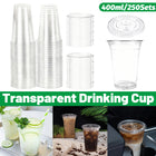 250 Sets Transparent Drinking Cups with Lids 400ml Food-safe for Drinks Takeaway
