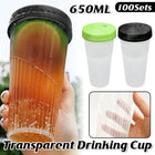 100Sets Transparent Drinking Cups with Lids 650ml 2 Colour for Party Drinks