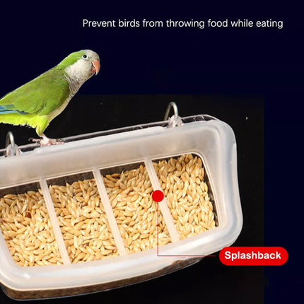 Clear Bird Feeder Box Parrot Food Dispenser Cage Sink Container Hanging Supplies