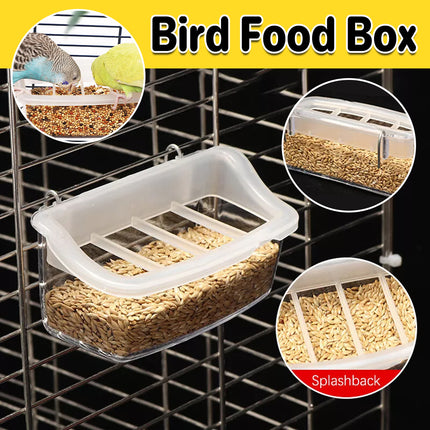 Clear Bird Feeder Box Parrot Food Dispenser Cage Sink Container Hanging Supplies