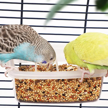 Clear Bird Feeder Box Parrot Food Dispenser Cage Sink Container Hanging Supplies