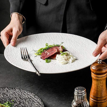 16 Piece Round Dinner Plate Set 10 Inch Black White Textured Serving Plates