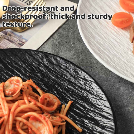 16 Piece Round Dinner Plate Set 10 Inch Black White Textured Serving Plates