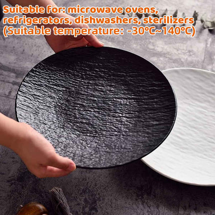 16 Piece Round Dinner Plate Set 10 Inch Black White Textured Serving Plates