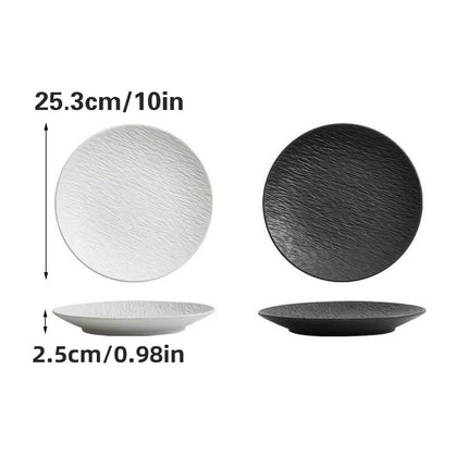 16 Piece Round Dinner Plate Set 10 Inch Black White Textured Serving Plates
