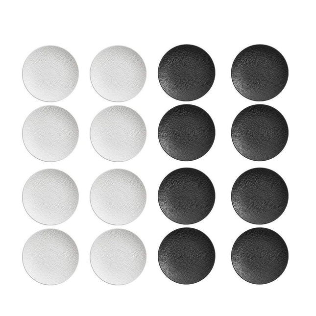 16 Piece Round Dinner Plate Set 10 Inch Black White Textured Serving Plates