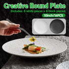 16 Piece Round Dinner Plate Set 10 Inch Black White Textured Serving Plates