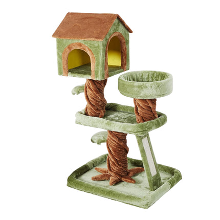 Wooden Cat Tree with Condo Cat Scratching Post All in One Non Slip for Cats Play