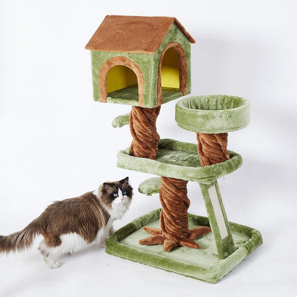 Wooden Cat Tree with Condo Cat Scratching Post All in One Non Slip for Cats Play